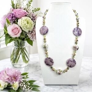 ARTISAN White Cloisonné, Prehnite, and Opalized Fluorite Gemstone Necklace